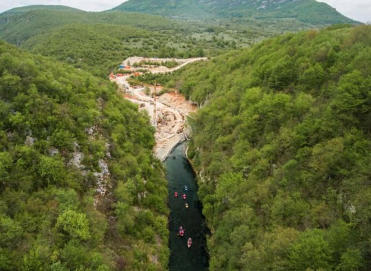 The Medna hydropower plant construction site on the Sana river in Bosnia by Austrian-German energy company Kelag threatens the endangered huchen, or Danube salmon. Photograph: Matic Oblak/Save the Blue Heart of Europe