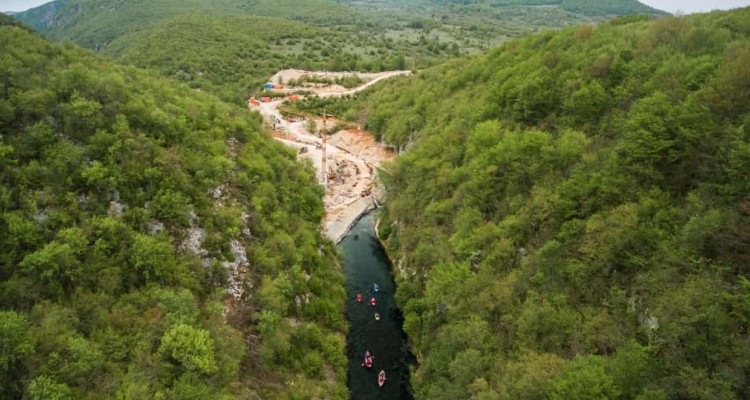 The Medna hydropower plant construction site on the Sana river in Bosnia by Austrian-German energy company Kelag threatens the endangered huchen, or Danube salmon. Photograph: Matic Oblak/Save the Blue Heart of Europe