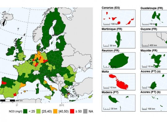 direttiva nitrati e cartina con centrazioni nitrati nelle acque sotterranee