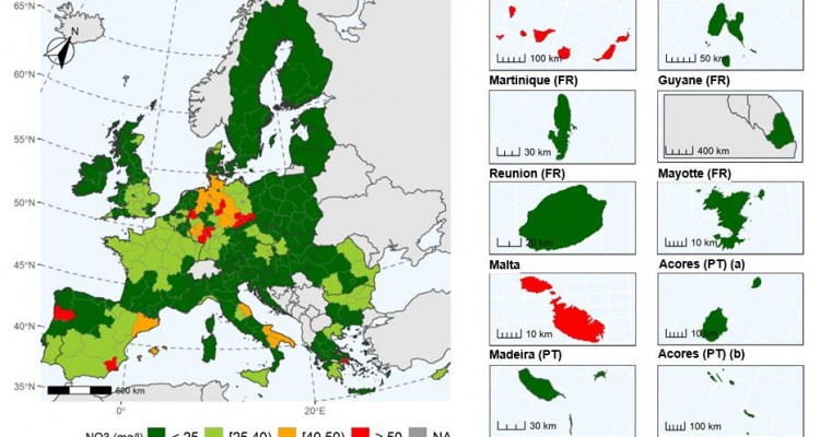 direttiva nitrati e cartina con centrazioni nitrati nelle acque sotterranee