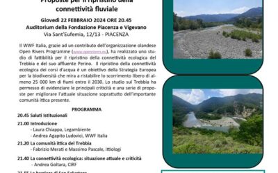 22 febbraio 2024 – Piacenza: “Quale futuro per il Trebbia? Proposte per il ripristino della connettività fluviale”